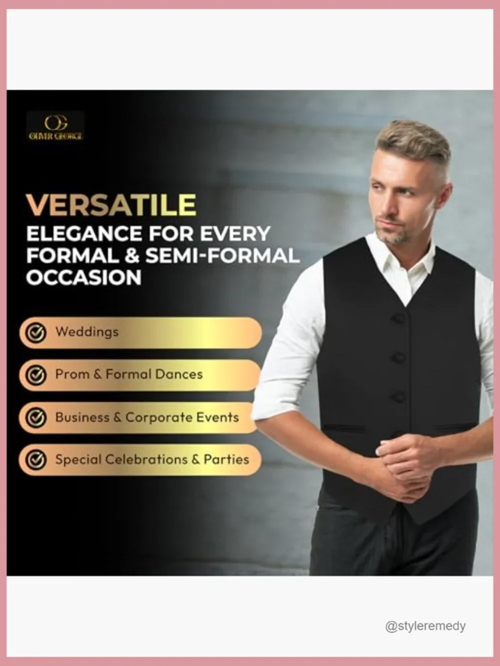 Polyester 3-Piece Formal Vest Set with Necktie and Handkerchief